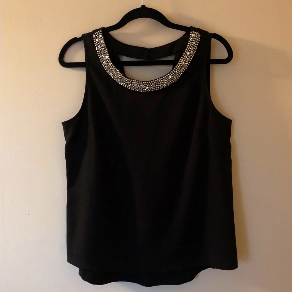 Black Embellished Sleeveless Tank Blouse